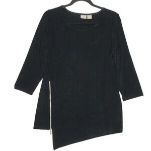 Chico's Travelers Top Black Asymmetric 1 Medium 8 10 Classic Tunic Slinky Zip